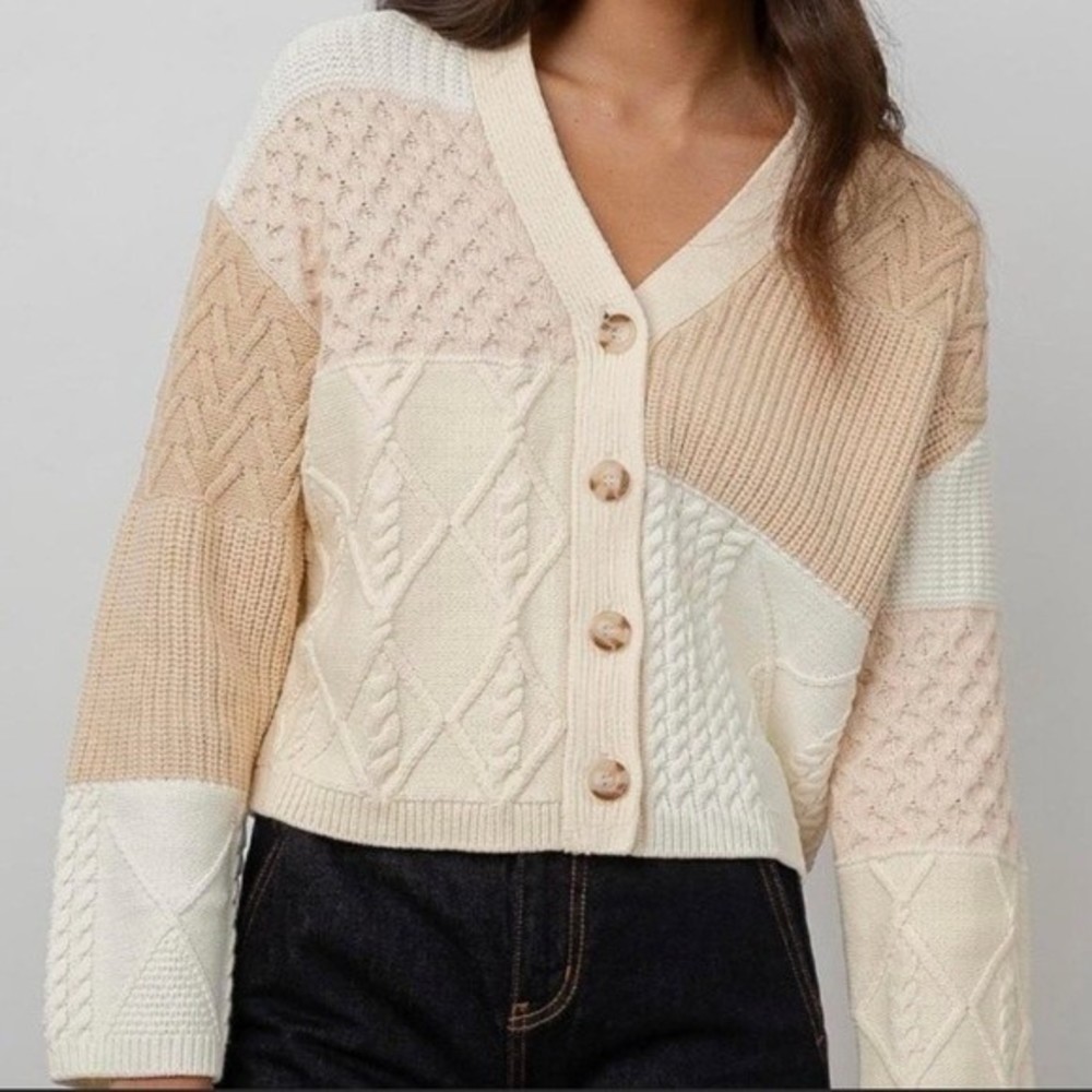 NWT Rails Reese Patchwork Cable-knit Cardigan Sweater - XL